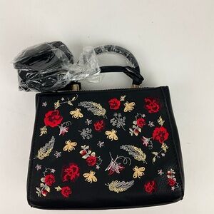 Call it spring mini Floral Embroidered Black Handbag